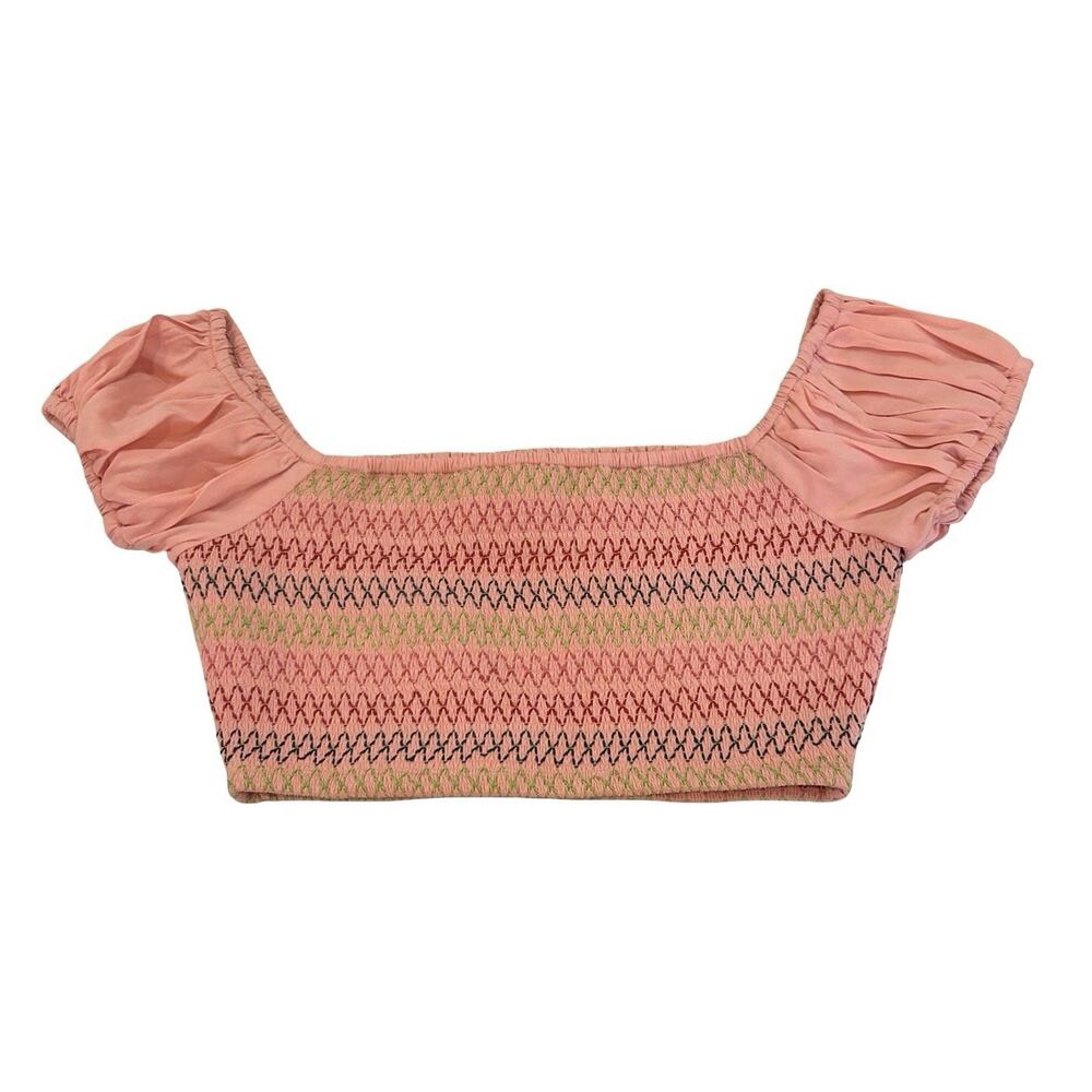 Lovers + Friends Kora Smocked 2 Piece Set Size M Crop Top & Mini Skirt in Pink - Picture 3 of 8